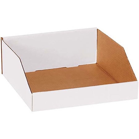 Box Packaging Corrugated Storage Bin, 200#/Ect-32-B Corrugated, White, 12 in W BSBNMT12124